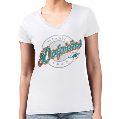 Women's G-III 4Her by Carl Banks White Miami Dolphins Super-Slim Fit Lightweight Pinstripe Circle V-Neck T-Shirt