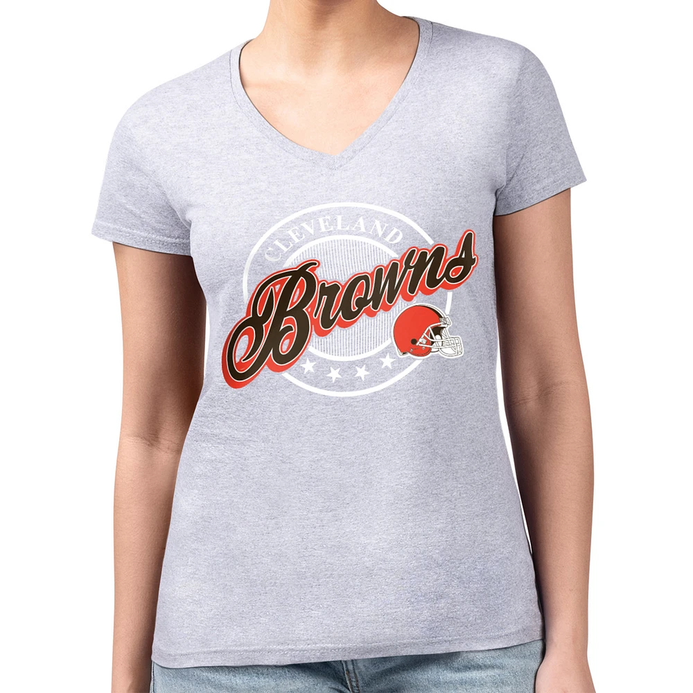 Women's G-III 4Her by Carl Banks Gray Cleveland Browns Super-Slim Fit Lightweight Pinstripe Circle V-Neck T-Shirt