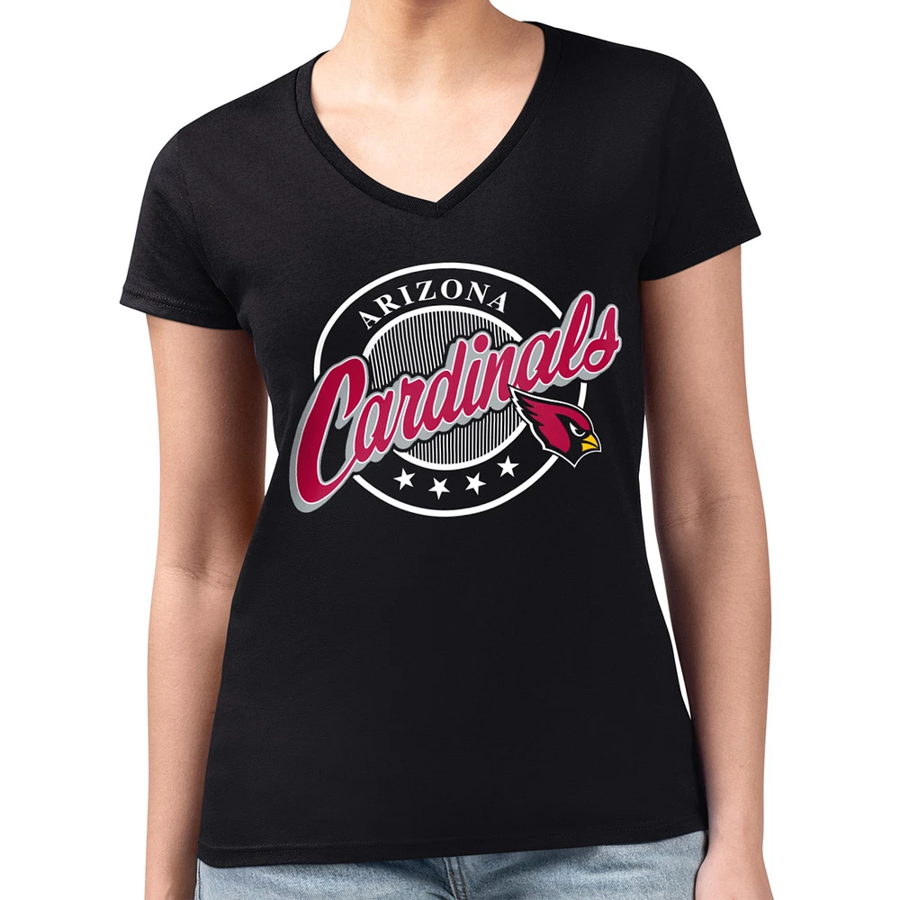 Women's G-III 4Her by Carl Banks Black Arizona Cardinals Super-Slim Fit Lightweight Pinstripe Circle V-Neck T-Shirt