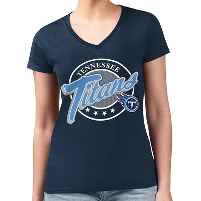 Women's G-III 4Her by Carl Banks Navy Tennessee Titans Super-Slim Fit Lightweight Pinstripe Circle V-Neck T-Shirt