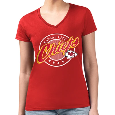 Women's G-III 4Her by Carl Banks Red Kansas City Chiefs Super-Slim Fit Lightweight Pinstripe Circle V-Neck T-Shirt