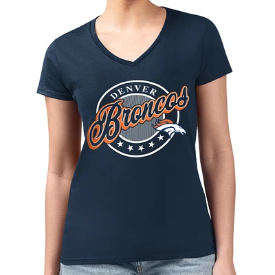 Women's G-III 4Her by Carl Banks Navy Denver Broncos Super-Slim Fit Lightweight Pinstripe Circle V-Neck T-Shirt