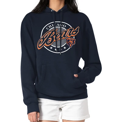 Women's G-III 4Her by Carl Banks Navy Chicago Bears Pinstripe Circle Fleece Pullover Hoodie