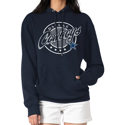 Women's G-III 4Her by Carl Banks Navy Dallas Cowboys Pinstripe Circle Fleece Pullover Hoodie