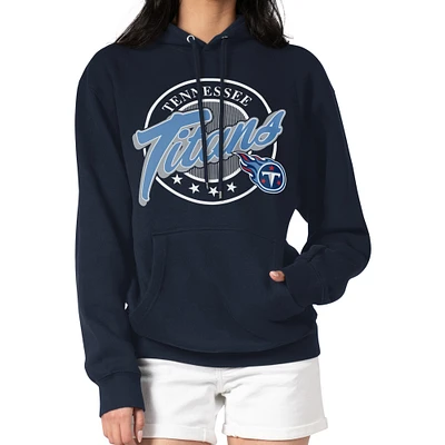 Women's G-III 4Her by Carl Banks Navy Tennessee Titans Pinstripe Circle Fleece Pullover Hoodie