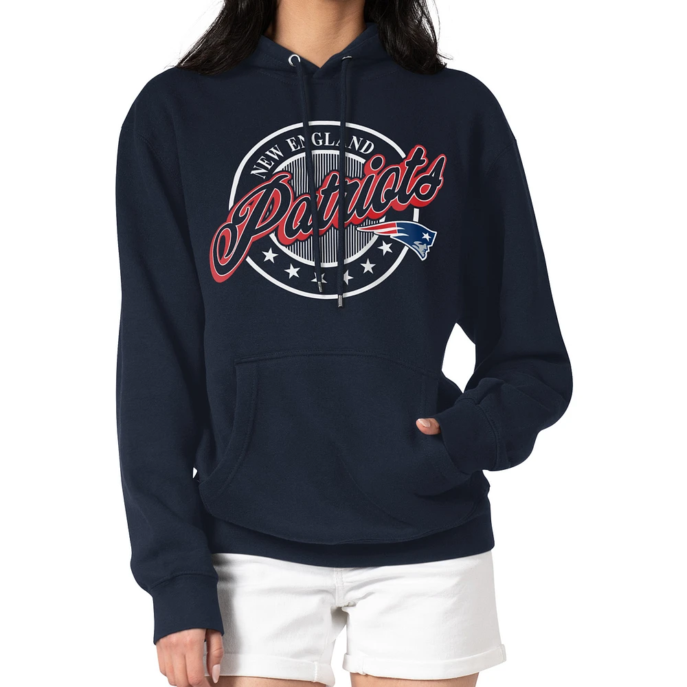 Women's G-III 4Her by Carl Banks Navy New England Patriots Pinstripe Circle Fleece Pullover Hoodie