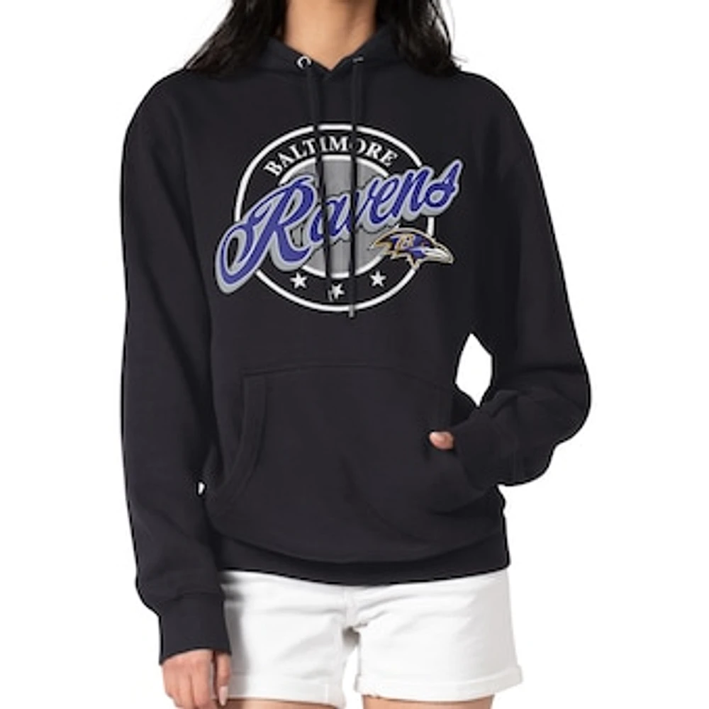 Women's G-III 4Her by Carl Banks Black Baltimore Ravens Pinstripe Circle Fleece Pullover Hoodie