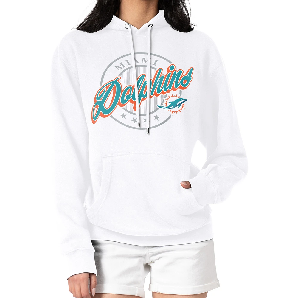 Women's G-III 4Her by Carl Banks White Miami Dolphins Pinstripe Circle Fleece Pullover Hoodie
