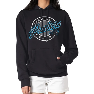 Women's G-III 4Her by Carl Banks Black Carolina Panthers Pinstripe Circle Fleece Pullover Hoodie