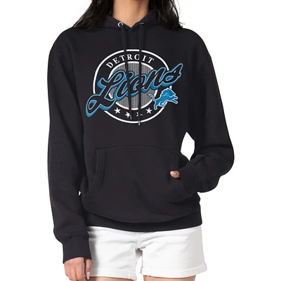 Women's G-III 4Her by Carl Banks Black Detroit Lions Pinstripe Circle Fleece Pullover Hoodie