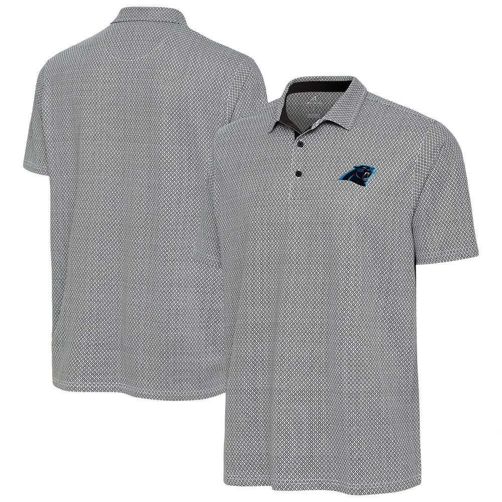 Men's Antigua Black/White Carolina Panthers Intersect Polo