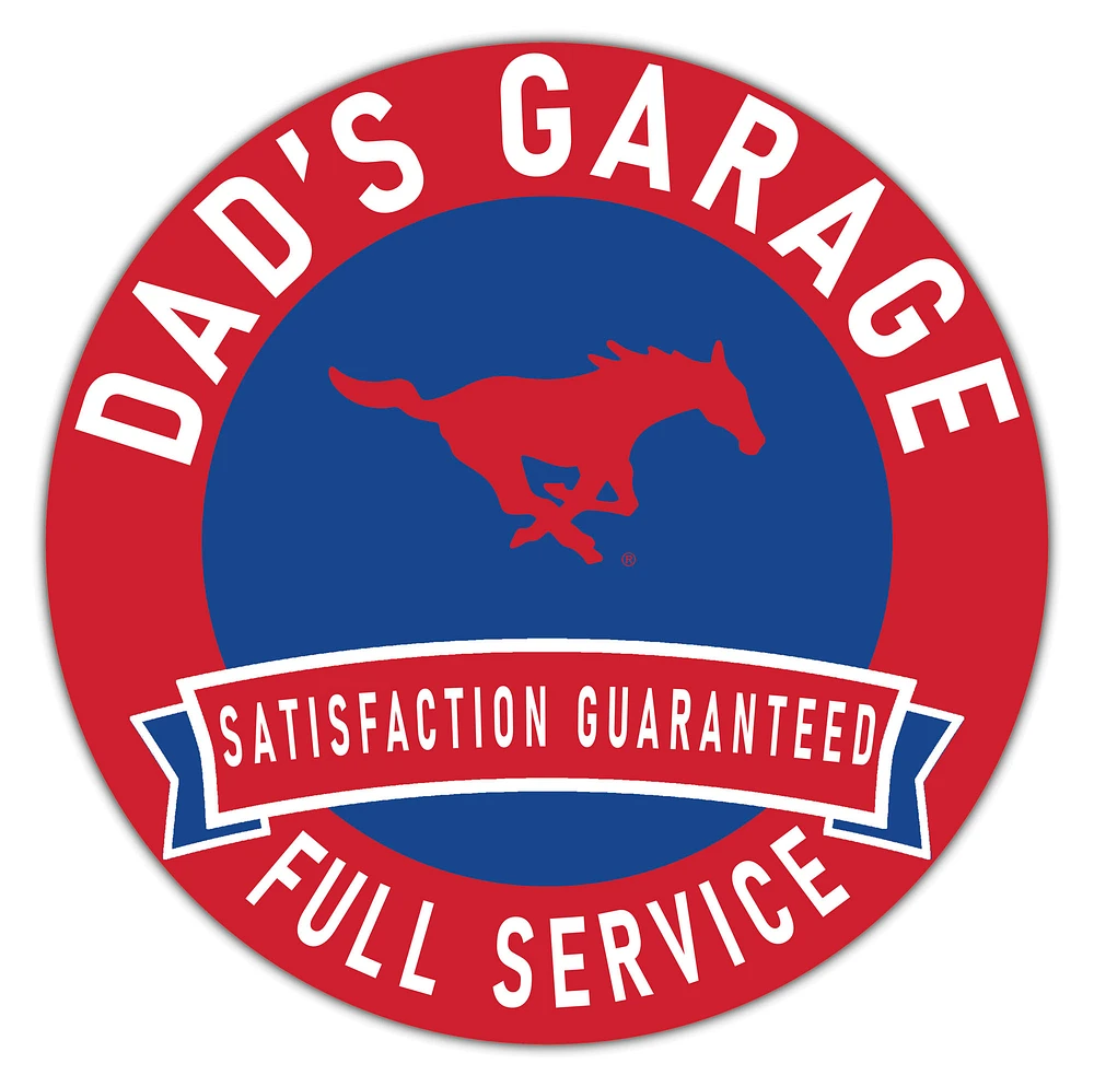 SMU Mustangs 16" x 16" Dad's Garage Wood Sign