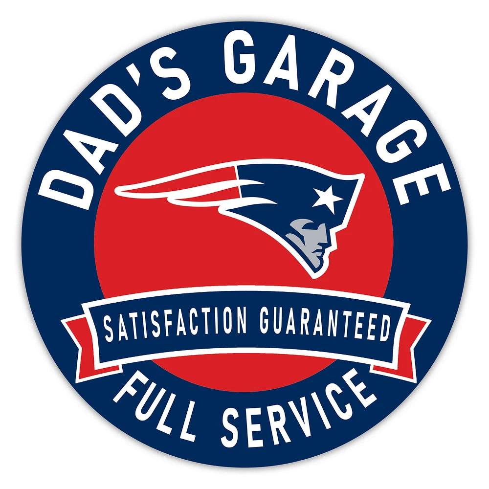 New England Patriots 16" Dad's Garage Wood Sign