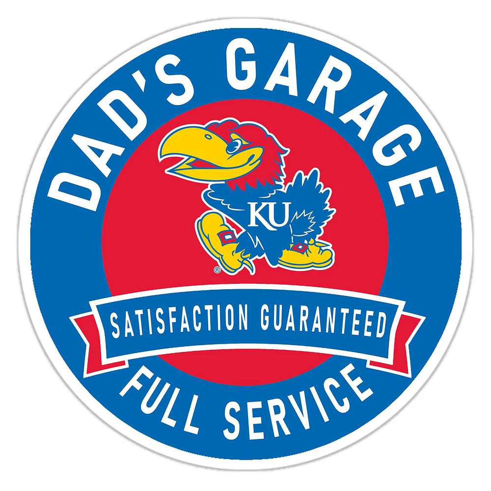 Kansas Jayhawks 16" Dad's Garage Wood Sign