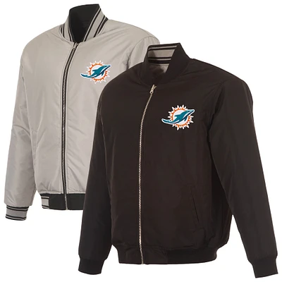Men's JH Design Black/Gray Miami Dolphins Full-Zip Reversible Flight Jacket