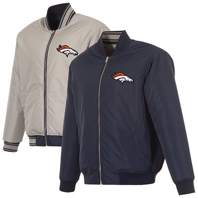 Men's JH Design Navy/Gray Denver Broncos Full-Zip Reversible Flight Jacket