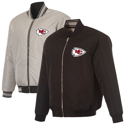 Men's JH Design Black/Gray Kansas City Chiefs Full-Zip Reversible Flight Jacket