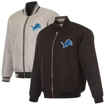 Men's JH Design Black/Gray Detroit Lions Full-Zip Reversible Flight Jacket