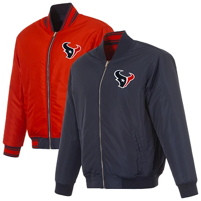 Men's JH Design Navy/Red Houston Texans Full-Zip Reversible Flight Jacket
