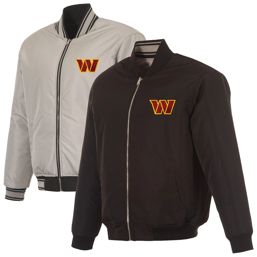 Men's JH Design Black/Gray Washington Commanders Full-Zip Reversible Flight Jacket