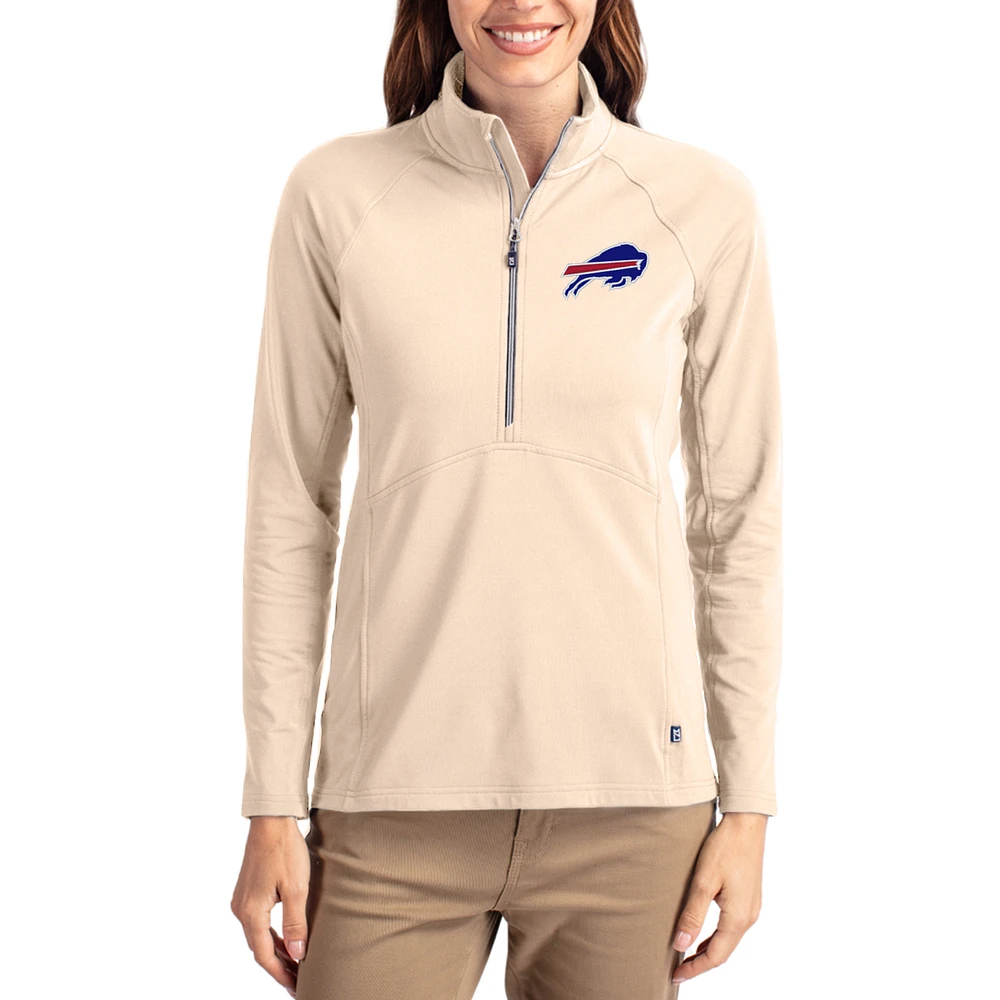 Women's Cutter & Buck Tan Buffalo Bills Adapt Eco Knit Stretch Recycled Raglan Half-Zip Pullover