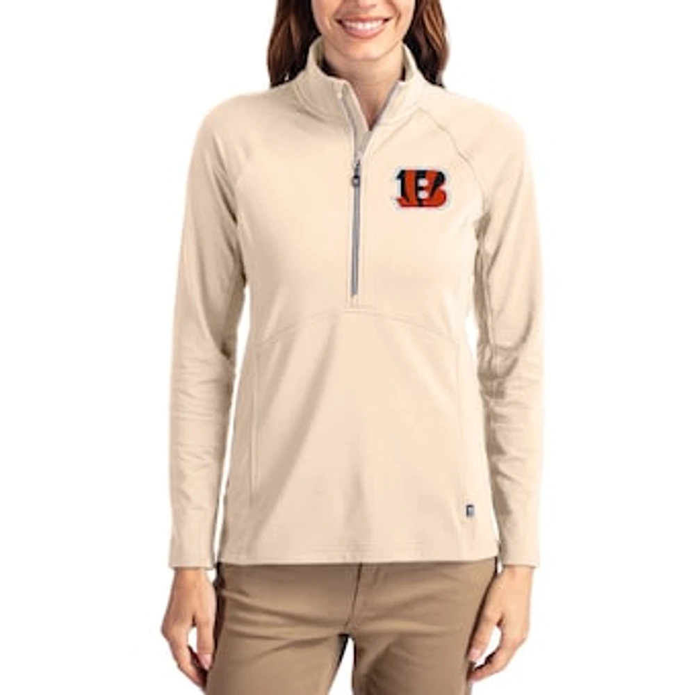 Women's Cutter & Buck Tan Cincinnati Bengals Adapt Eco Knit Stretch Recycled Raglan Half-Zip Pullover