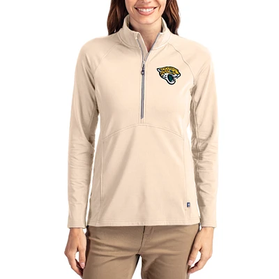 Women's Cutter & Buck Tan Jacksonville Jaguars Adapt Eco Knit Stretch Recycled Raglan Half-Zip Pullover
