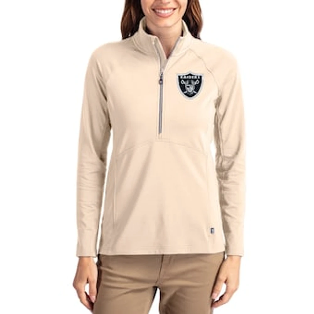 Women's Cutter & Buck Tan Las Vegas Raiders Adapt Eco Knit Stretch Recycled Raglan Half-Zip Pullover