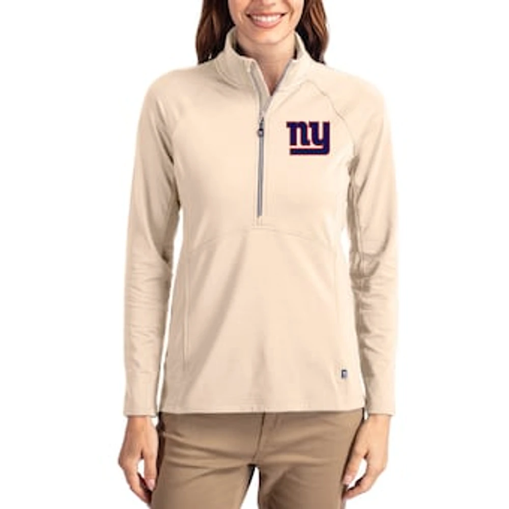Women's Cutter & Buck Tan New York Giants Adapt Eco Knit Stretch Recycled Raglan Half-Zip Pullover
