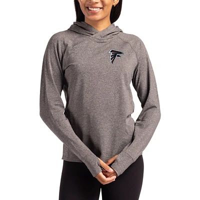 Women's Cutter & Buck Heather Charcoal Atlanta Falcons Primary Logo Adapt Knit Recycled Raglan Pullover Hoodie
