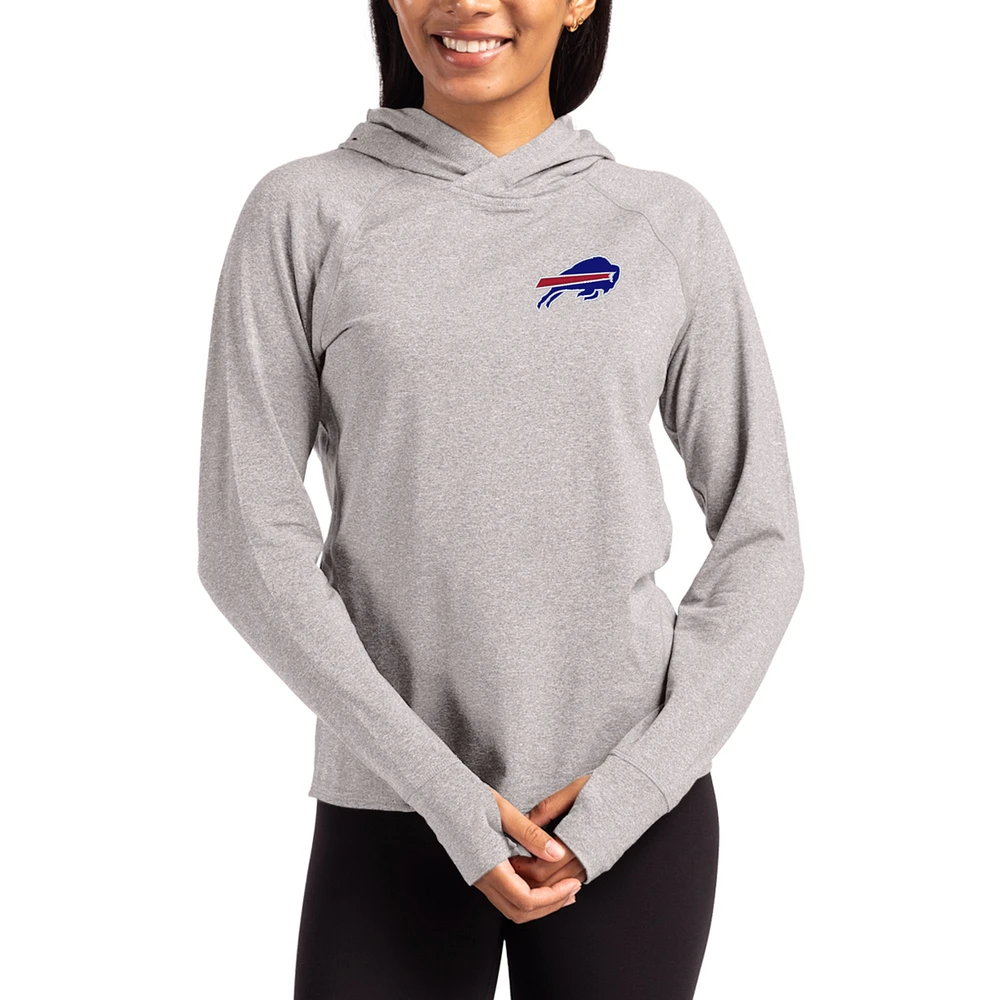 Women's Cutter & Buck Heather Gray Buffalo Bills Primary Logo Adapt Knit Recycled Raglan Pullover Hoodie