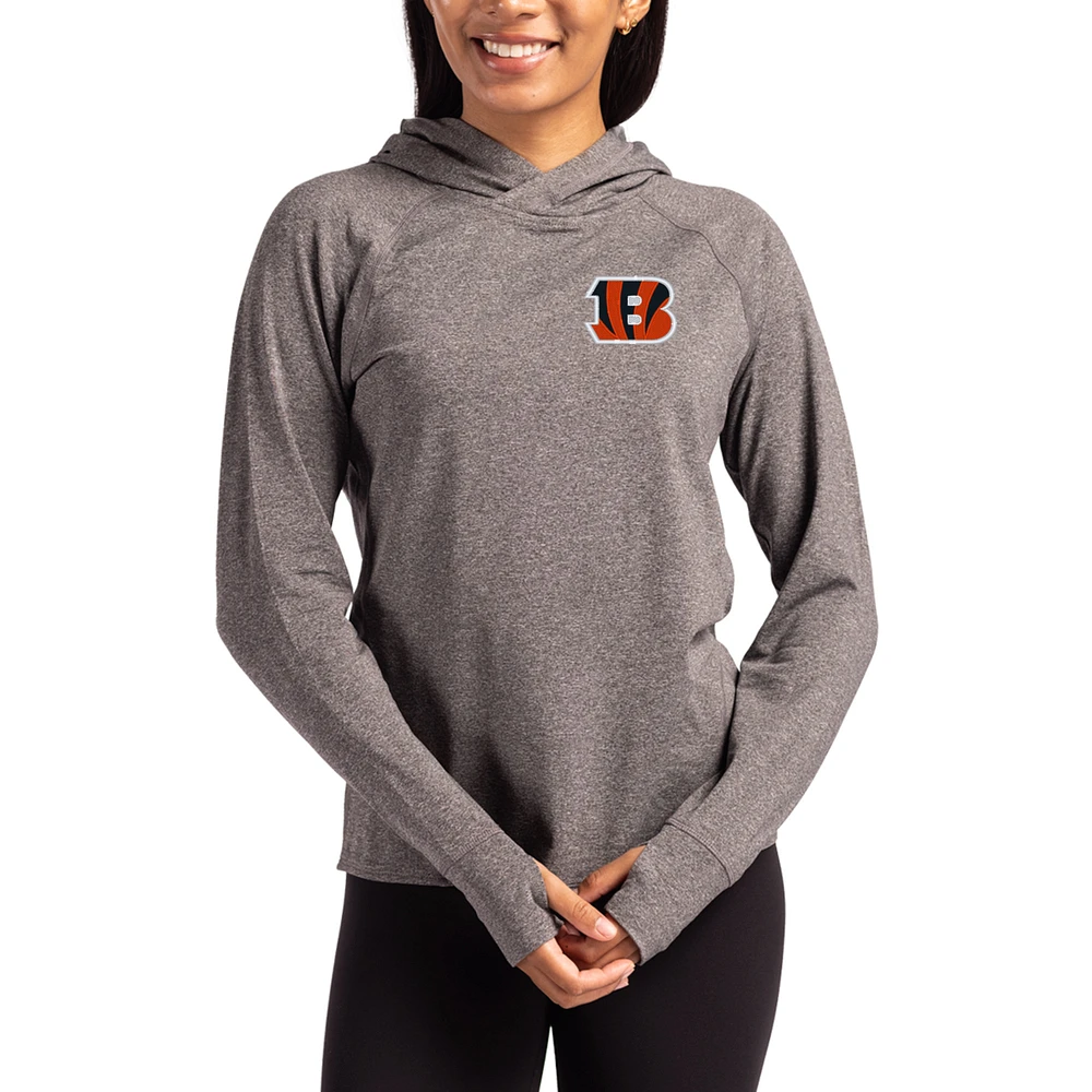 Women's Cutter & Buck Heather Charcoal Cincinnati Bengals Primary Logo Adapt Knit Recycled Raglan Pullover Hoodie
