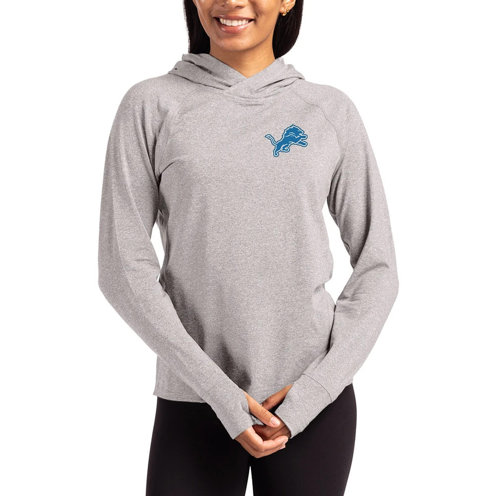 Women's Cutter & Buck Heather Gray Detroit Lions Primary Logo Adapt Knit Recycled Raglan Pullover Hoodie