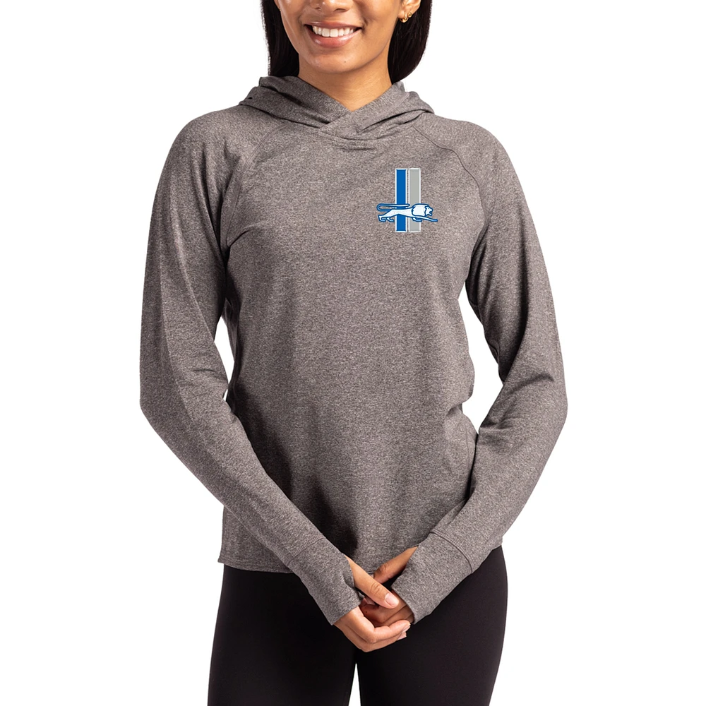 Women's Cutter & Buck Heather Charcoal Detroit Lions Throwback Logo Adapt Knit Recycled Raglan Pullover Hoodie