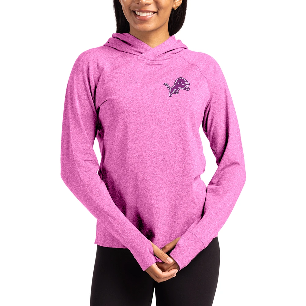 Women's Cutter & Buck Pink Detroit Lions Tonal Logo Adapt Knit Recycled Raglan Pullover Hoodie