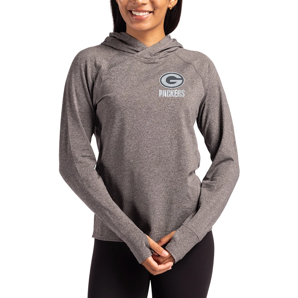 Women's Cutter & Buck Heather Charcoal Green Bay Packers Tonal Logo Adapt Knit Recycled Raglan Pullover Hoodie
