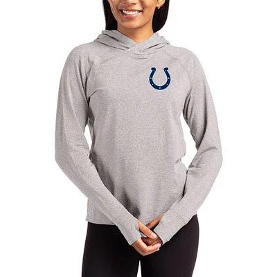 Women's Cutter & Buck Heather Gray Indianapolis Colts Primary Logo Adapt Knit Recycled Raglan Pullover Hoodie