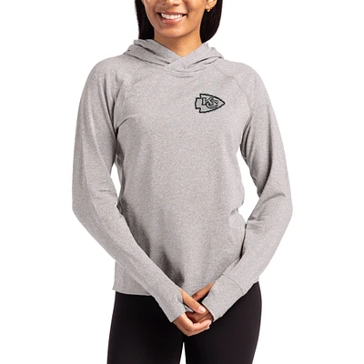 Women's Cutter & Buck Heather Gray Kansas City Chiefs Tonal Logo Adapt Knit Recycled Raglan Pullover Hoodie