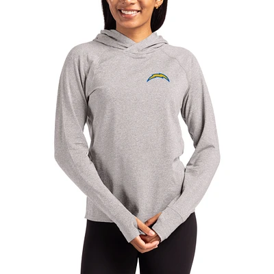 Women's Cutter & Buck Heather Gray Los Angeles Chargers Primary Logo Adapt Knit Recycled Raglan Pullover Hoodie
