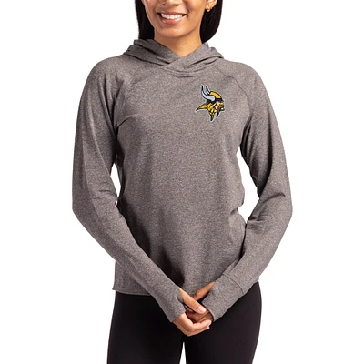 Women's Cutter & Buck Heather Charcoal Minnesota Vikings Primary Logo Adapt Knit Recycled Raglan Pullover Hoodie