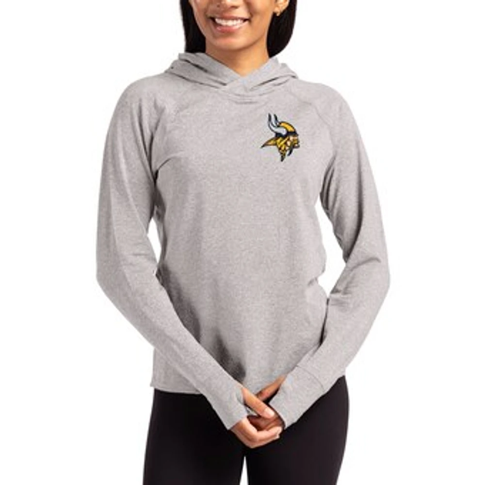 Women's Cutter & Buck Heather Gray Minnesota Vikings Primary Logo Adapt Knit Recycled Raglan Pullover Hoodie