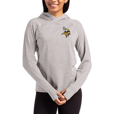 Women's Cutter & Buck Heather Gray Minnesota Vikings Primary Logo Adapt Knit Recycled Raglan Pullover Hoodie