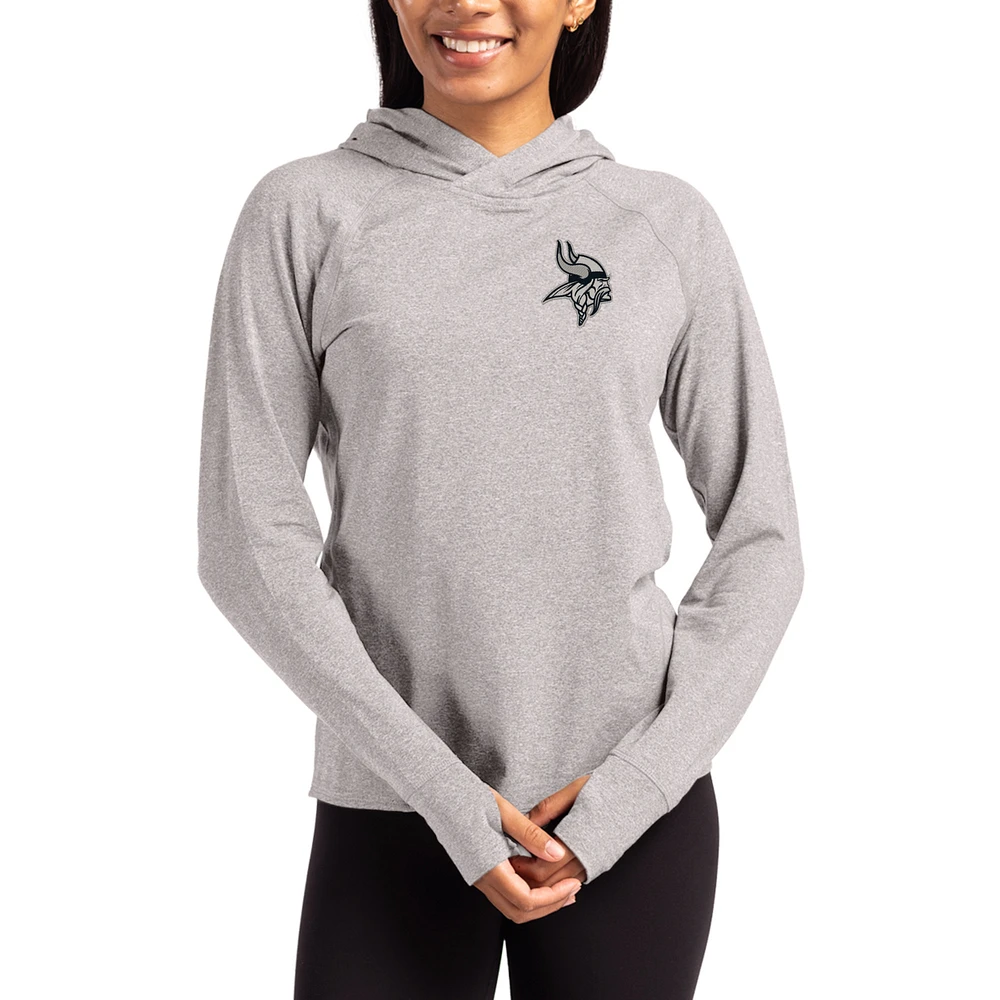 Women's Cutter & Buck Heather Gray Minnesota Vikings Tonal Logo Adapt Knit Recycled Raglan Pullover Hoodie