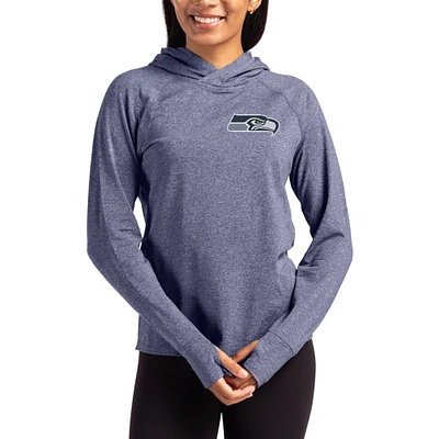 Women's Cutter & Buck Heather Navy Seattle Seahawks Primary Logo Adapt Knit Recycled Raglan Pullover Hoodie