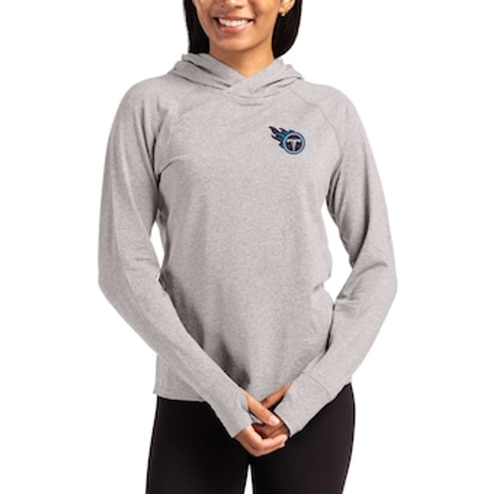 Women's Cutter & Buck Heather Gray Tennessee Titans Primary Logo Adapt Knit Recycled Raglan Pullover Hoodie
