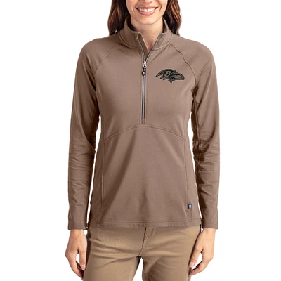 Women's Cutter & Buck Brown Baltimore Ravens Tonal Adapt Eco Knit Stretch Recycled Raglan Half-Zip Pullover