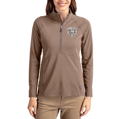Women's Cutter & Buck Brown Chicago Bears Tonal Adapt Eco Knit Stretch Recycled Raglan Half-Zip Pullover