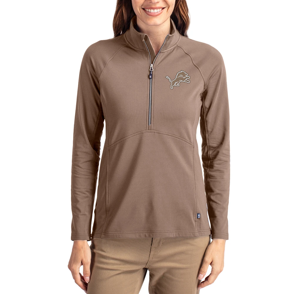 Women's Cutter & Buck Brown Detroit Lions Tonal Adapt Eco Knit Stretch Recycled Raglan Half-Zip Pullover