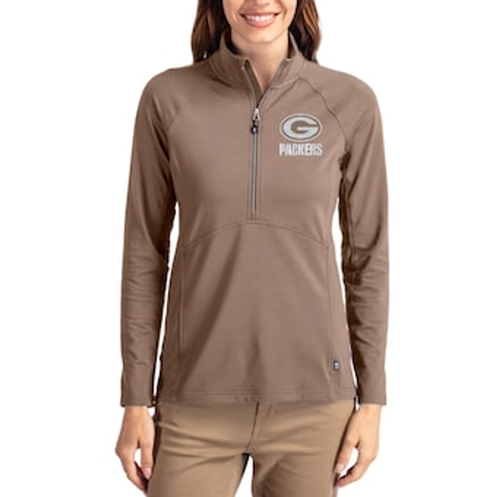 Women's Cutter & Buck Brown Green Bay Packers Tonal Adapt Eco Knit Stretch Recycled Raglan Half-Zip Pullover