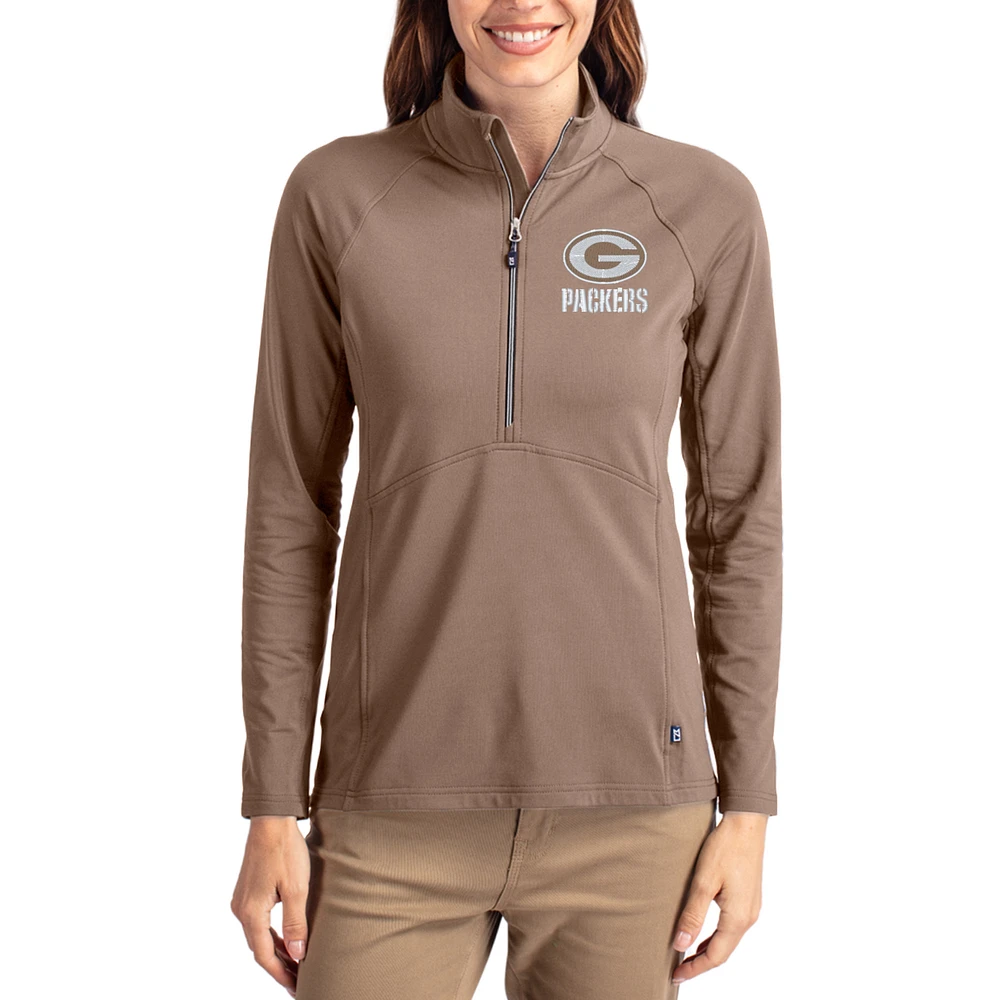 Women's Cutter & Buck Brown Green Bay Packers Tonal Adapt Eco Knit Stretch Recycled Raglan Half-Zip Pullover